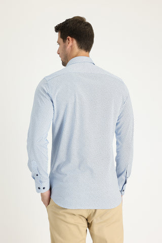  Açık Mavi Uzun Kol Slim Fit Dar Kesim Desenli Pamuk Gömlek