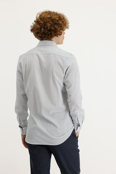  Beyaz Uzun Kol Slim Fit Dar Kesim Desenli Pamuk Gömlek