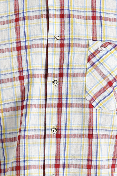 Lemon Yellow Short Sleeve Plaid Cotton Button-Down Collar Shirt
