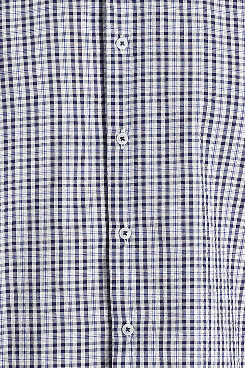 Koyu Lacivert Kısa Kol Ekose Gömlek