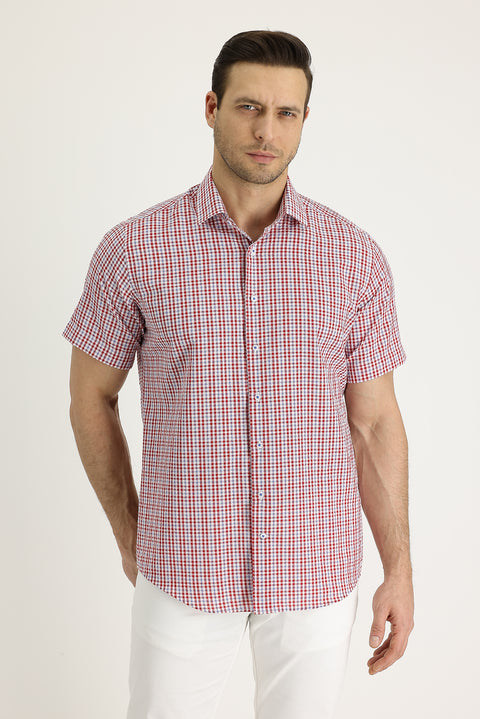 Bayrak Kırmızı Kısa Kol Ekose Gömlek