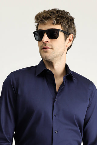  Koyu Lacivert Uzun Kol Slim Fit Dar Kesim Klasik Pamuk Gömlek