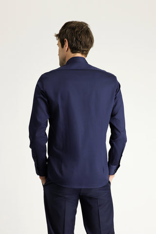  Koyu Lacivert Uzun Kol Slim Fit Dar Kesim Klasik Pamuk Gömlek