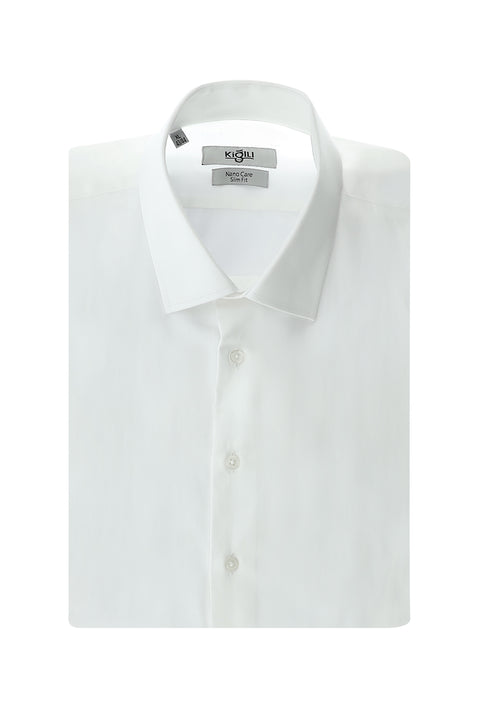 Beyaz Uzun Kol Slim Fit Dar Kesim Klasik Su İtici Leke Tutmaz 4 Mevsim Pamuk Gömlek