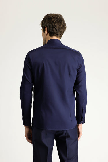 Koyu Lacivert Uzun Kol Slim Fit Dar Kesim Klasik Pamuk Gömlek