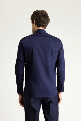  Koyu Lacivert Uzun Kol Slim Fit Dar Kesim Klasik Nano Care Su İtici Leke Tutmaz 4 Mevsim Pamuk Gömlek