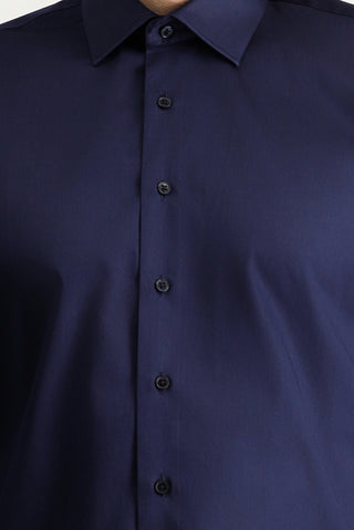  Koyu Lacivert Uzun Kol Slim Fit Dar Kesim Klasik Pamuk Gömlek