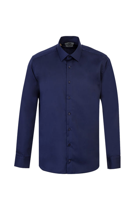 Koyu Lacivert Uzun Kol Slim Fit Dar Kesim Klasik Nano Care Su İtici Leke Tutmaz 4 Mevsim Pamuk Gömlek