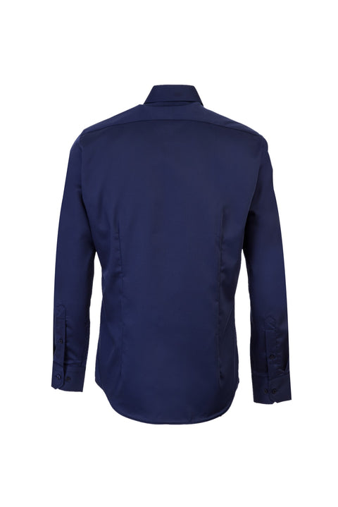 Koyu Lacivert Uzun Kol Slim Fit Dar Kesim Klasik Nano Care Su İtici Leke Tutmaz 4 Mevsim Pamuk Gömlek