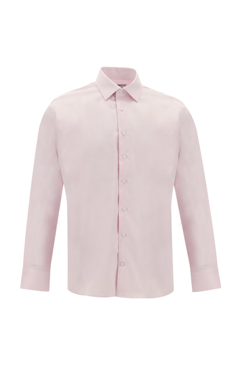 Pembe Uzun Kol Slim Fit Dar Kesim Klasik Su İtici Leke Tutmaz 4 Mevsim Pamuk Gömlek
