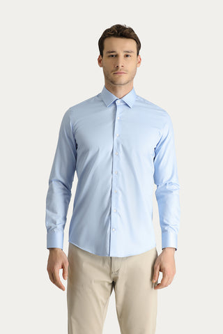  Uçuk Mavi Uzun Kol Slim Fit Dar Kesim Non Iron Gömlek