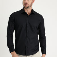 Siyah Uzun Kol Slim Fit Dar Kesim Non Iron Pamuklu Gömlek