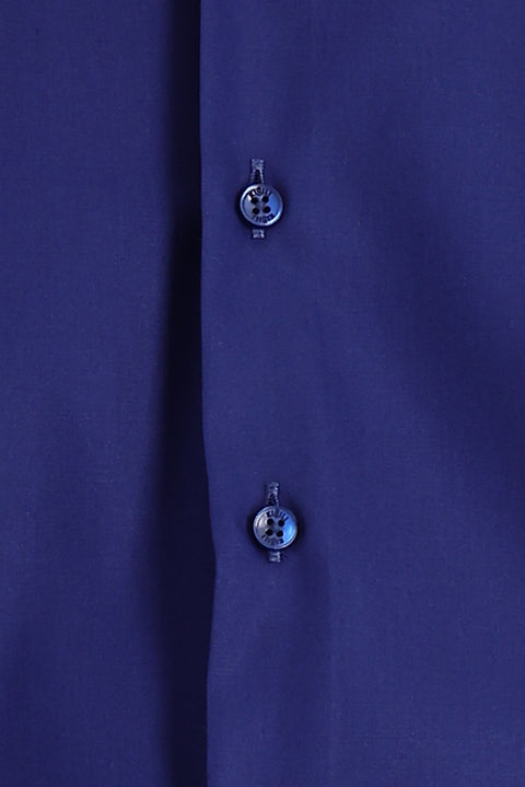 Orta Lacivert Uzun Kol Slim Fit Dar Kesim Non Iron Pamuklu Gömlek
