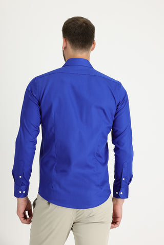  Saks Mavi Uzun Kol Slim Fit Dar Kesim Non Iron Pamuklu Gömlek