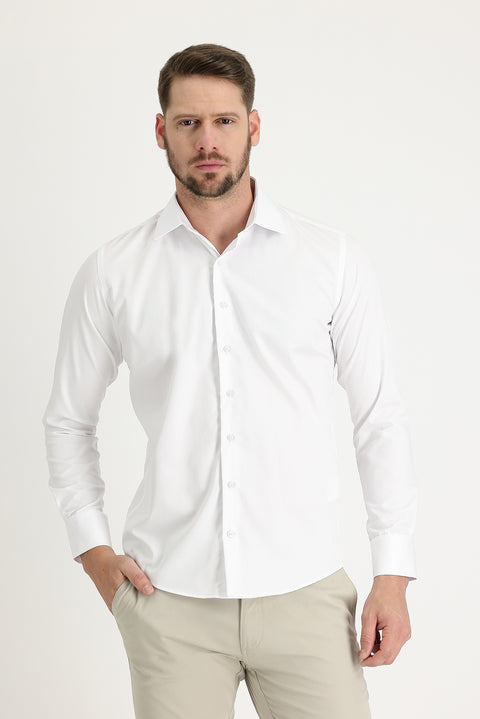 Beyaz Uzun Kol Slim Fit Dar Kesim Non Iron Pamuklu Gömlek