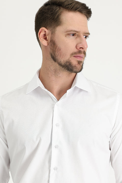 Beyaz Uzun Kol Slim Fit Dar Kesim Non Iron Pamuklu Gömlek