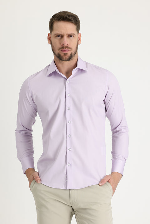 Lila Uzun Kol Slim Fit Dar Kesim Non Iron Pamuklu Gömlek