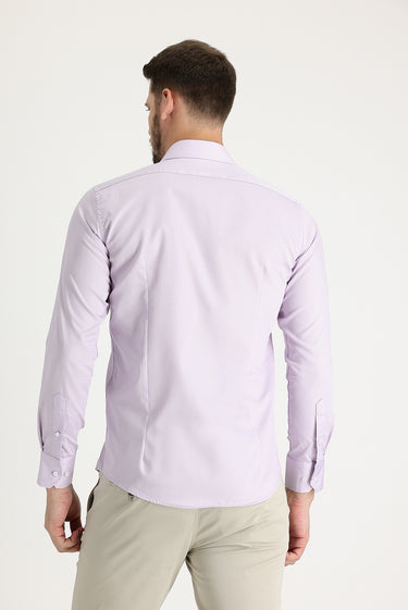 Lila Uzun Kol Slim Fit Dar Kesim Non Iron Pamuklu Gömlek