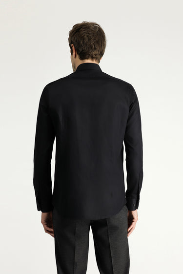 Siyah Uzun Kol Slim Fit Dar Kesim Non Iron Klasik Pamuklu Gömlek