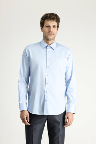  Uçuk Mavi Uzun Kol Slim Fit Dar Kesim Non Iron Saten Klasik Pamuklu Gömlek