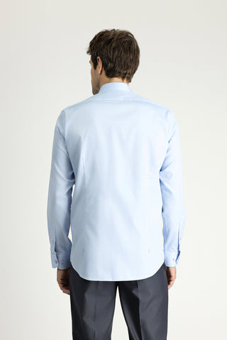  Uçuk Mavi Uzun Kol Slim Fit Dar Kesim Non Iron Saten Klasik Pamuklu Gömlek