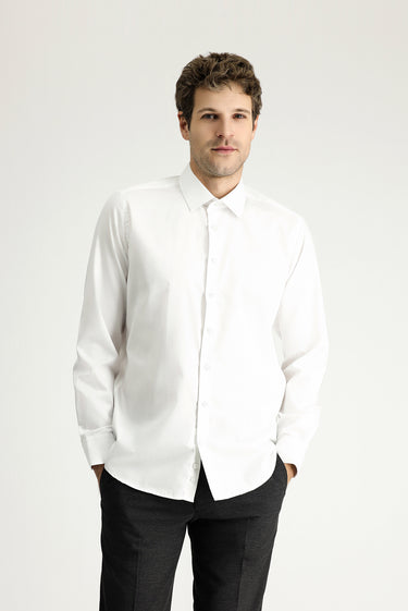  Beyaz Uzun Kol Slim Fit Dar Kesim Non Iron Klasik Pamuklu Gömlek