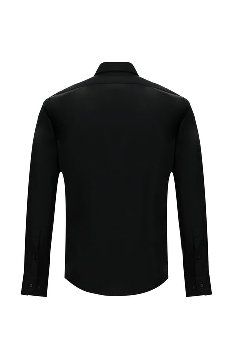 Siyah Uzun Kol Slim Fit Dar Kesim Klasik Non Iron Saten Pamuklu Gömlek