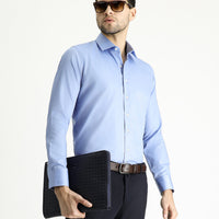 Gök Mavisi Uzun Kol Slim Fit Dar Kesim Klasik Non Iron Saten Pamuklu Gömlek