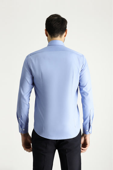 Gök Mavisi Uzun Kol Slim Fit Dar Kesim Klasik Non Iron Saten Pamuklu Gömlek