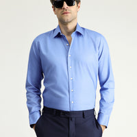 Aqua Blue Long Sleeve Slim Fit Classic Non-Iron Satin Cotton Shirt