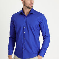 Saks Mavi Uzun Kol Slim Fit Dar Kesim Klasik Non Iron Saten Pamuklu Gömlek
