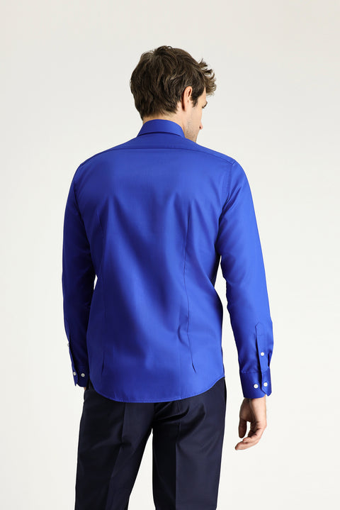 Saks Mavi Uzun Kol Slim Fit Dar Kesim Klasik Non Iron Saten Pamuklu Gömlek