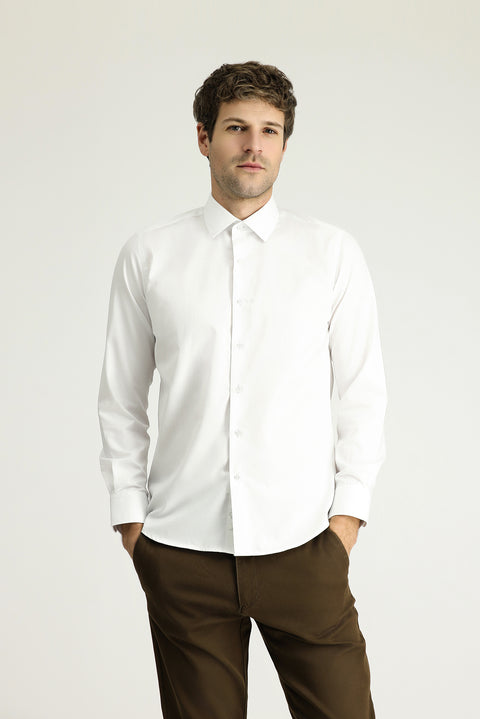 White Long Sleeve Slim Fit Classic Non-Iron Satin Cotton Shirt