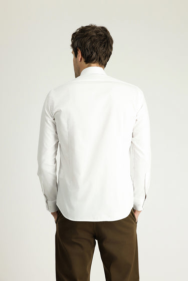 Beyaz Uzun Kol Slim Fit Dar Kesim Klasik Non Iron Saten Pamuklu Gömlek