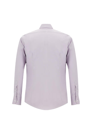  Lila Uzun Kol Slim Fit Dar Kesim Klasik Non Iron Saten Pamuklu Gömlek