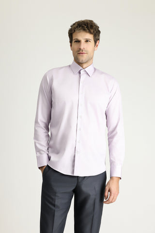  Lila Uzun Kol Slim Fit Dar Kesim Klasik Non Iron Saten Pamuklu Gömlek
