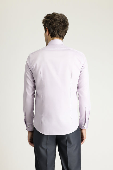 Lila Uzun Kol Slim Fit Dar Kesim Klasik Non Iron Saten Pamuklu Gömlek