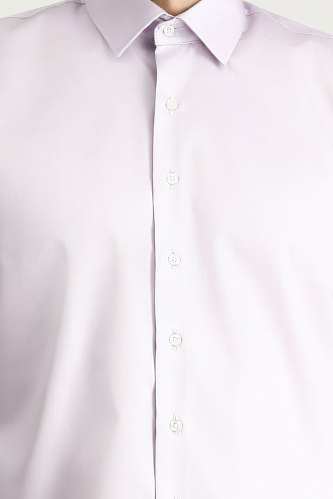 Lila Uzun Kol Slim Fit Dar Kesim Klasik Non Iron Saten Pamuklu Gömlek