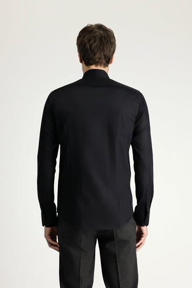  Siyah Uzun Kol Slim Fit Dar Kesim Klasik Non Iron Saten Pamuklu Gömlek