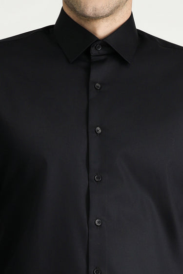 Siyah Uzun Kol Slim Fit Dar Kesim Klasik Non Iron Saten Pamuklu Gömlek