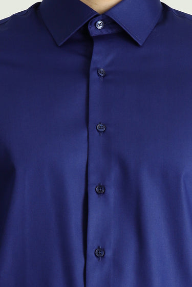 Orta Lacivert Uzun Kol Slim Fit Dar Kesim Klasik Non Iron Saten Pamuklu Gömlek
