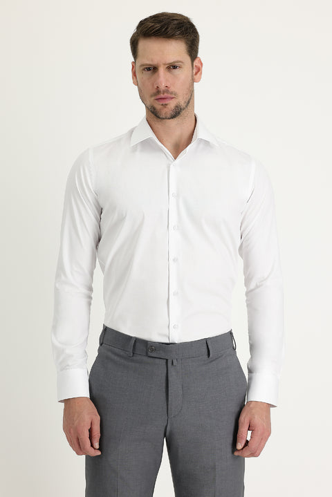 Beyaz Uzun Kol Slim Fit Dar Kesim Klasik Non Iron Saten Pamuklu Gömlek