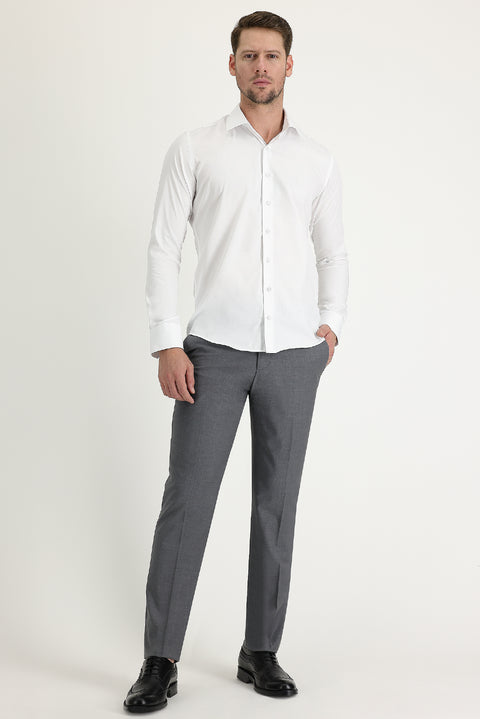 Beyaz Uzun Kol Slim Fit Dar Kesim Klasik Non Iron Saten Pamuklu Gömlek