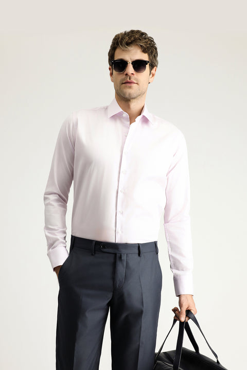Toz Pembe Uzun Kol Slim Fit Dar Kesim Non Iron Saten Klasik Pamuklu Gömlek