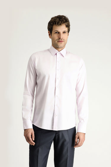  Toz Pembe Uzun Kol Slim Fit Dar Kesim Non Iron Saten Klasik Pamuklu Gömlek