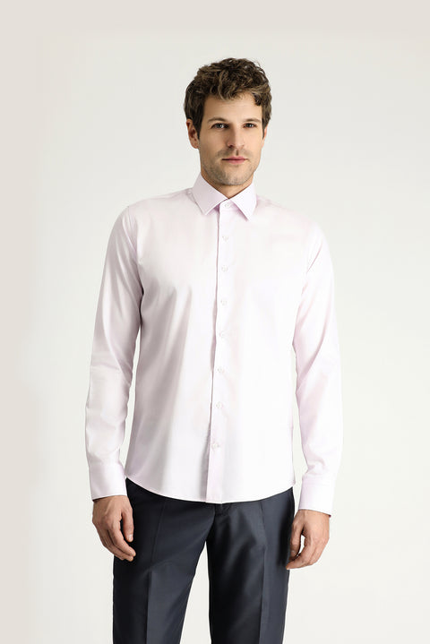 Toz Pembe Uzun Kol Slim Fit Dar Kesim Non Iron Saten Klasik Pamuklu Gömlek