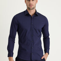 Koyu Lacivert Uzun Kol Super Slim Fit Ekstra Dar Kesim Klasik Gömlek