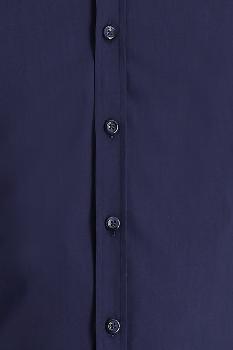 Koyu Lacivert Uzun Kol Super Slim Fit Ekstra Dar Kesim Klasik Pamuklu Gömlek