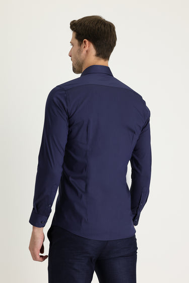 Koyu Lacivert Uzun Kol Super Slim Fit Ekstra Dar Kesim Klasik Gömlek