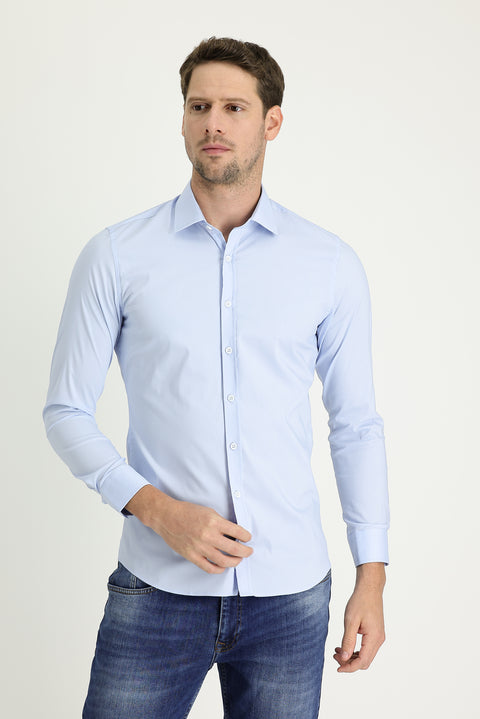 Uçuk Mavi Uzun Kol Super Slim Fit Ekstra Dar Kesim Fit Klasik Gömlek